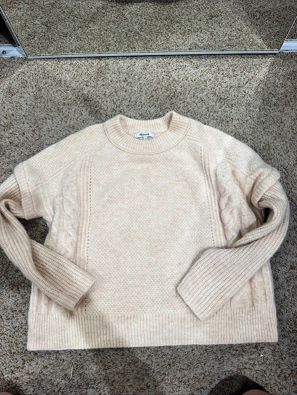 Madewell Cable Knit Crewneck Sweater in Cream Small Like New